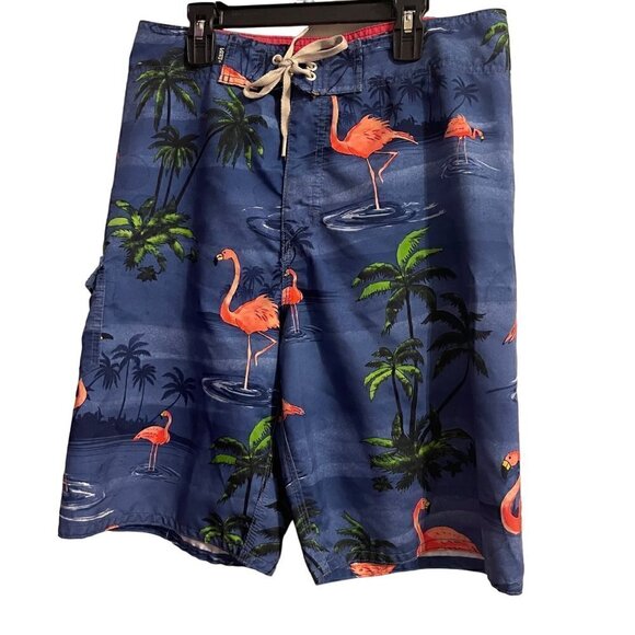 VANS Off Wall Board Shorts Means 32 Blue Flamingos Palm Tropical Pockets - Picture 1 of 13
